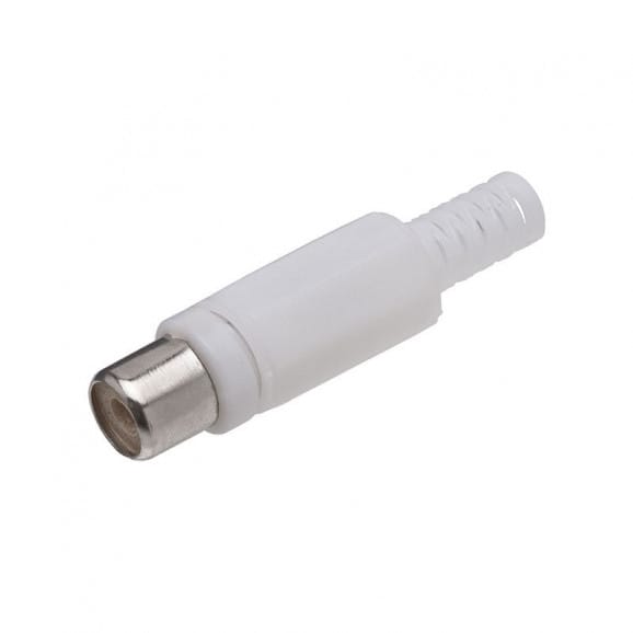 Plug Jack RCA Plástico Para Cabo - Branco