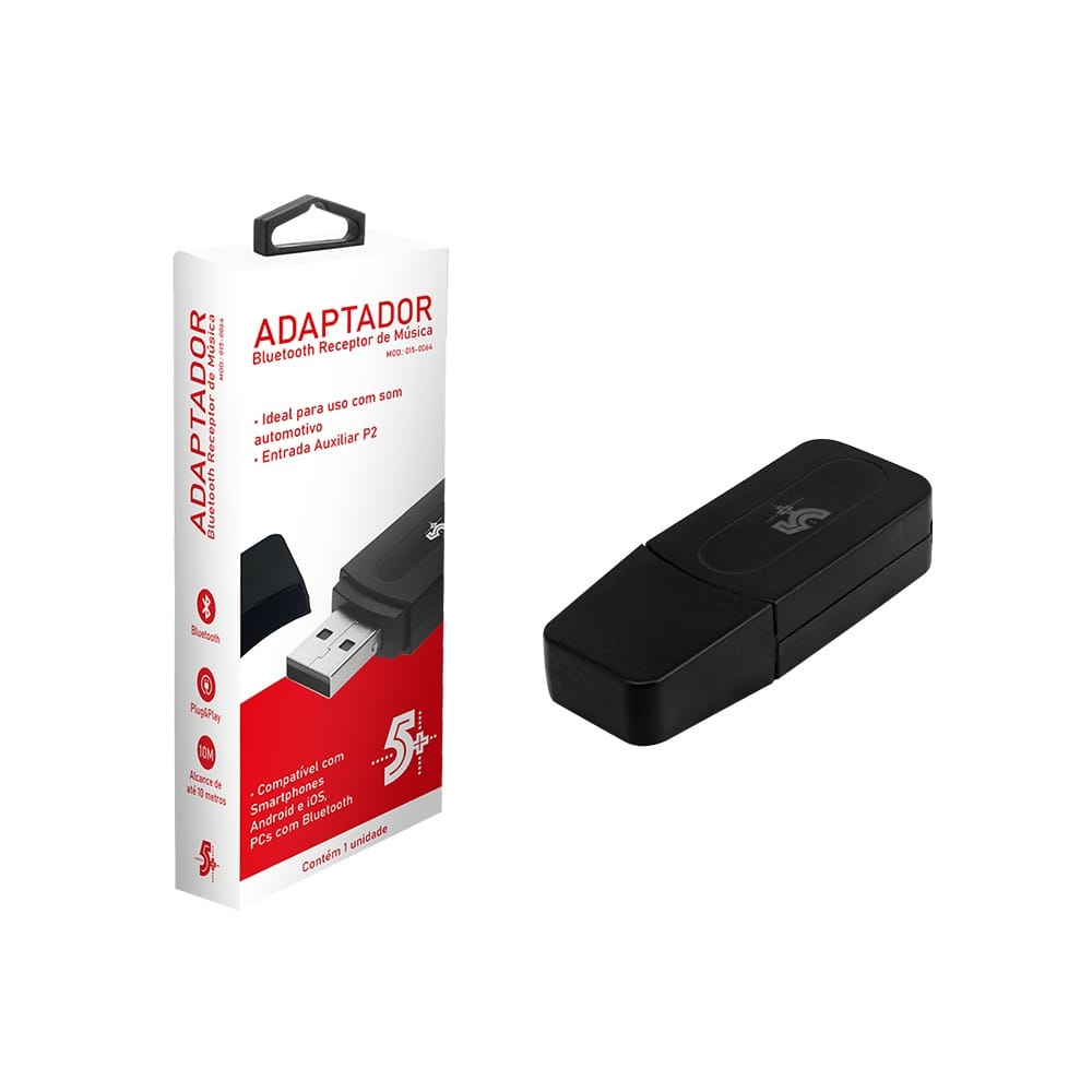 Adaptador Bluetooth para USB com Cabo Auxiliar P2 (Receptor de Música)