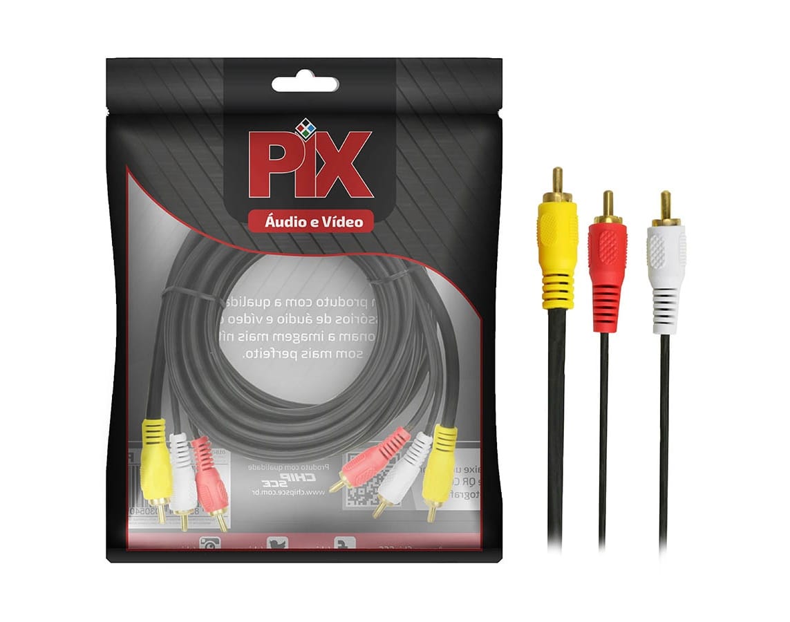 Cabo 3+3RCA C/ Cabo de Vídeo Coaxial - Qualidade Superior