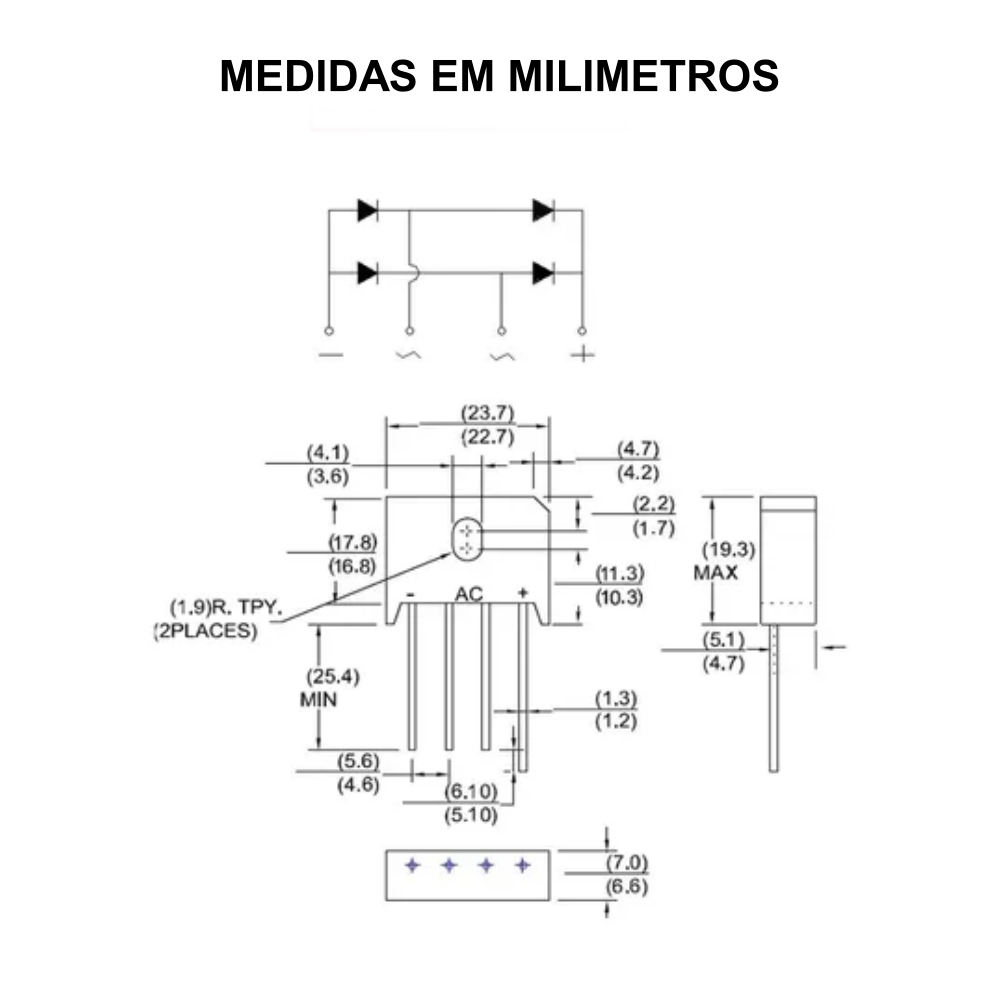 Ponte Retificadora KBU08 = KBU808 - 8A / 800V - Unidade - Imagem 3