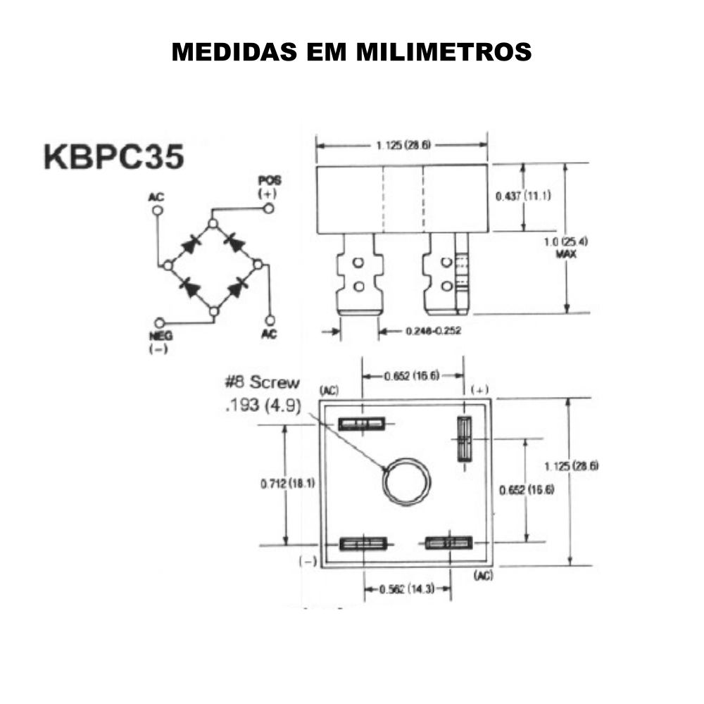 Ponte Retificadora KBPC3510 - 35A / 1000V - Unidade - Imagem 5