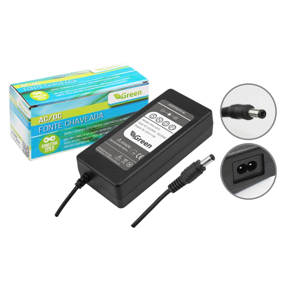 Fonte 12V x 3A c/ Plug P4 C+ - Bivolt