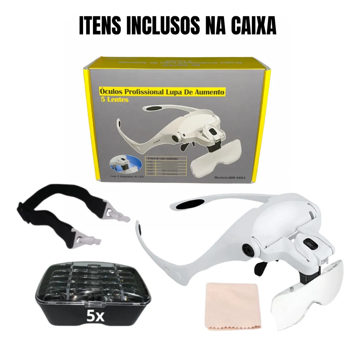 Lupa profissional com 5 lentes de aumento e iluminação LED, ideal para serviços de precisão. - Imagem 2