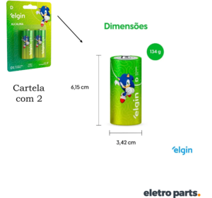 Pilha LR20 Elgin Alcalina Tipo D – Blister com 2 Unidades
