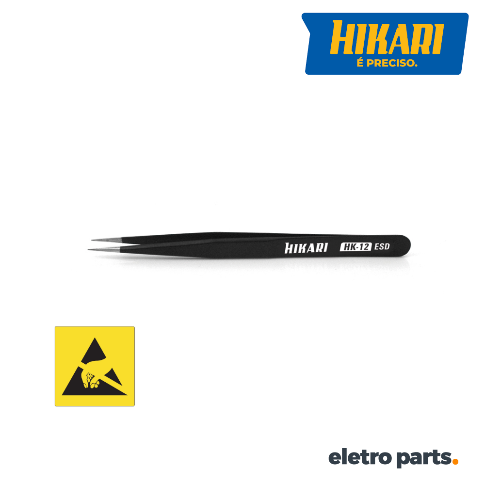 Pinça Antiestática ESD Hikari HK-12 Ponta Reta 135mm