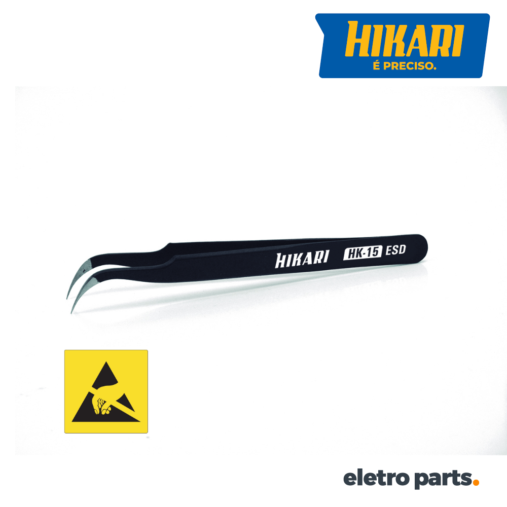 Pinça Antiestática ESD Hikari HK-15 Ponta Curva 116mm