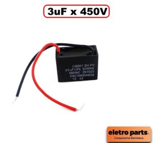Capacitor CBB61 3,0uF x 450VAC de Partida - Retangular