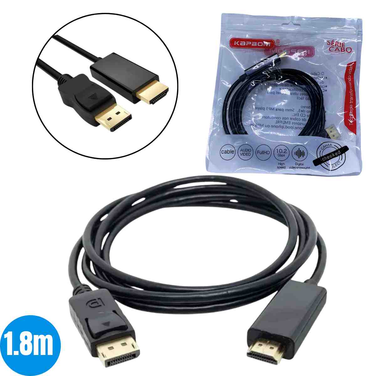 Cabo DisplayPort Macho x HDMI Macho 1,8m - 1.4 / 4K