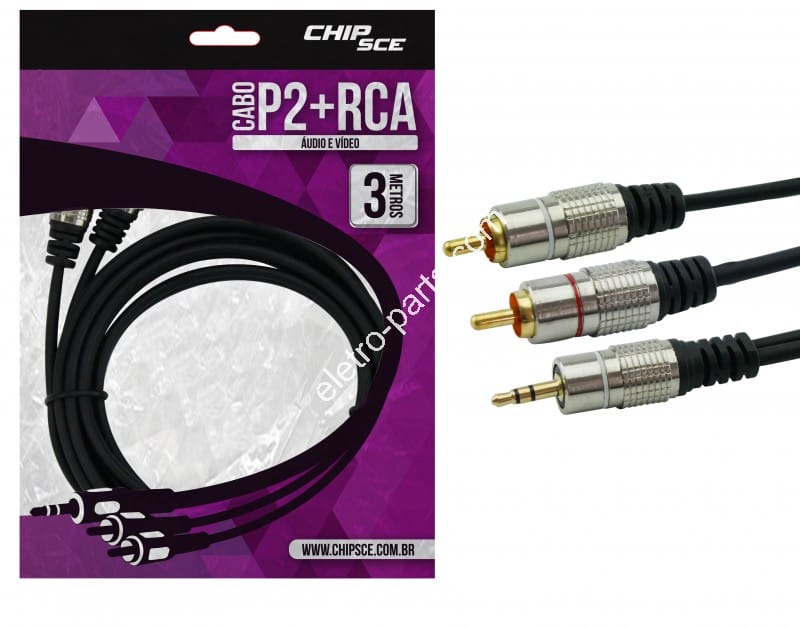 Cabo P2 Stereo x 2RCA com 3 Metros