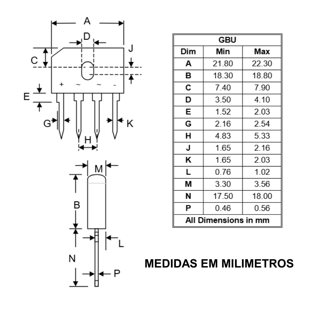 Ponte Retificadora GBU-8J - 8A / 600V - Unidade - Imagem 3