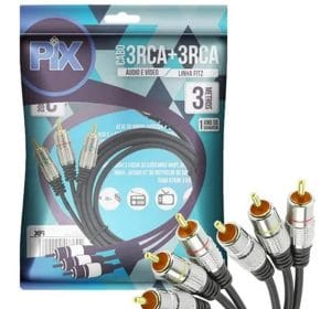 Cabo 3RCA com 3 Metros - Plug Metálico