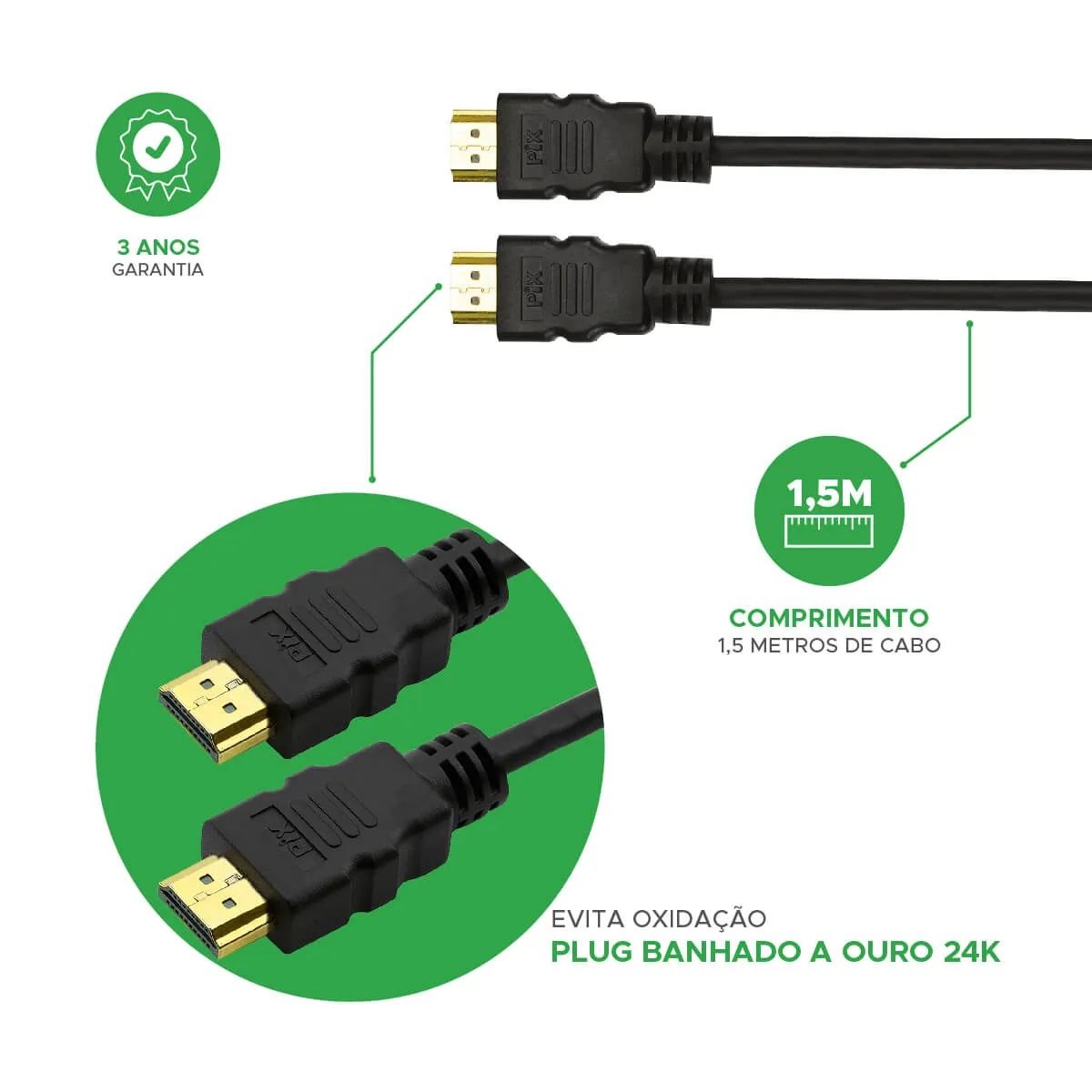 Cabo HDMI 1,5 Metros 8K 2.1 Ultra HD com Terminais Gold - Imagem 2