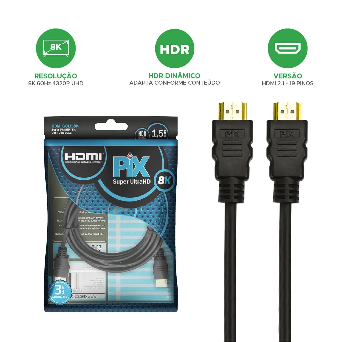 Cabo HDMI 1,5 Metros 8K 2.1 Ultra HD com Terminais Gold - Imagem 3