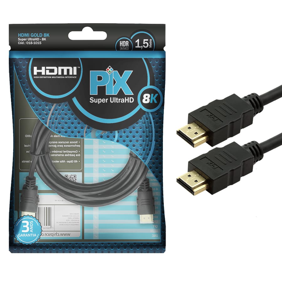 Cabo HDMI 1,5 Metros 8K 2.1 Ultra HD com Terminais Gold