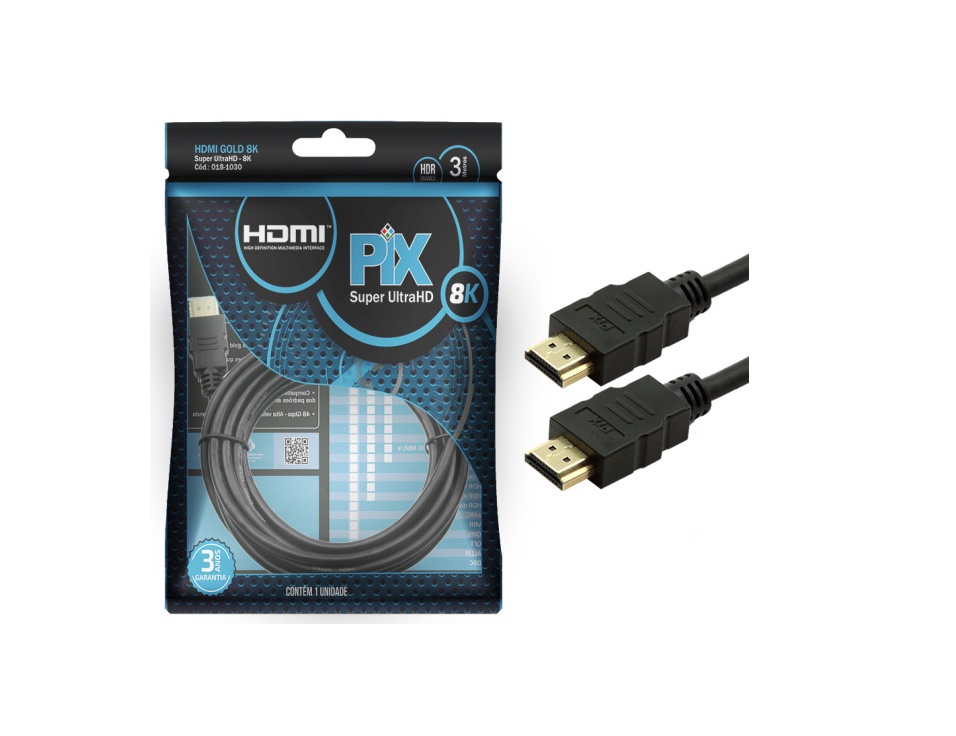 Cabo HDMI 8K 2.1 Ultra HD 3 Metros com Terminais Gold - Eletro Parts