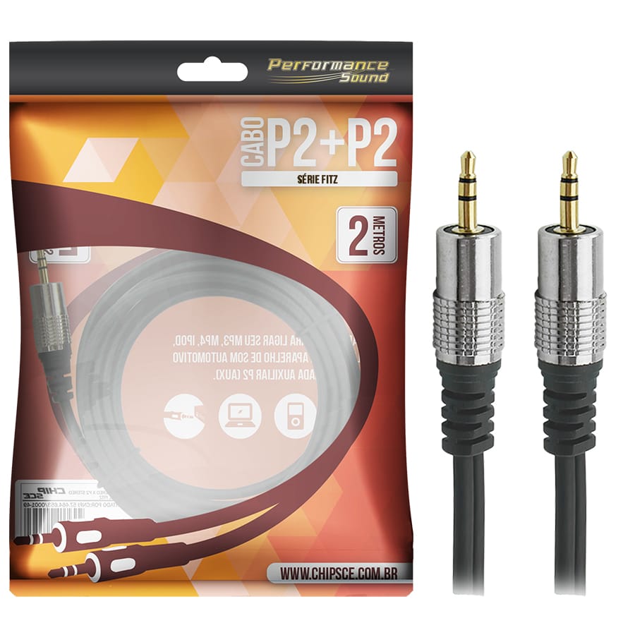 Cabo P2+P2 com 2 Metros - Qualidade Superior