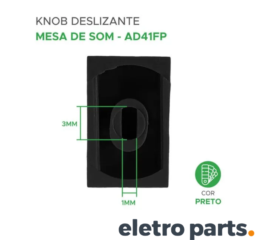 Knob AD41FP Preto 16x10x7mm Para Potenciômetro Deslizante - Imagem 3