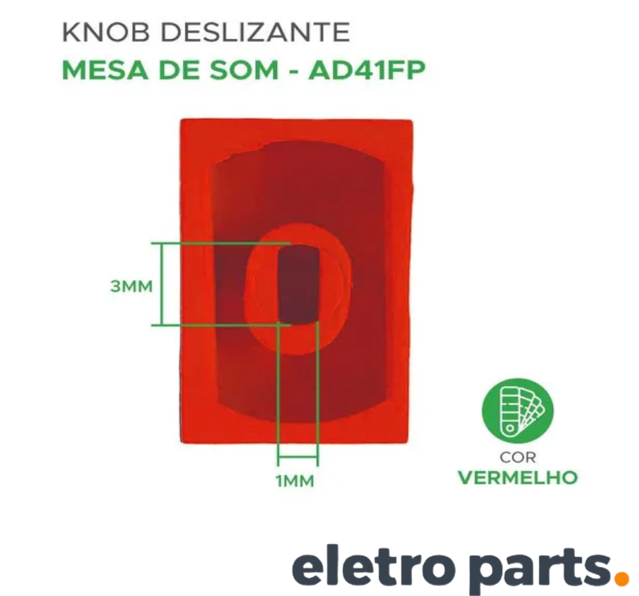 Knob AD41FP Vermelho 16x10x7mm Para Potenciômetro Deslizante - Imagem 3