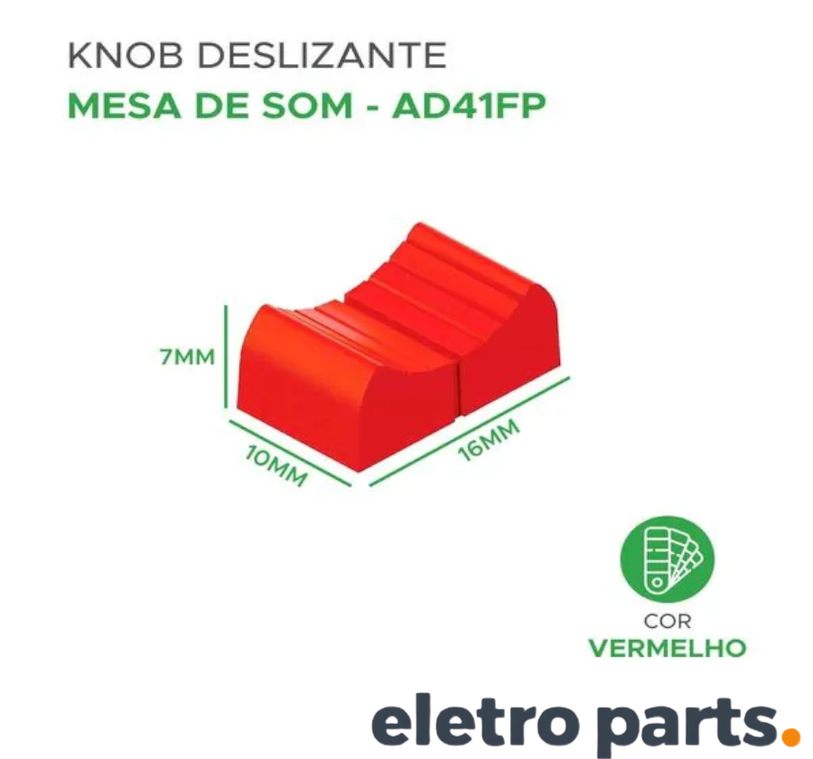Knob AD41FP Vermelho 16x10x7mm Para Potenciômetro Deslizante - Imagem 2