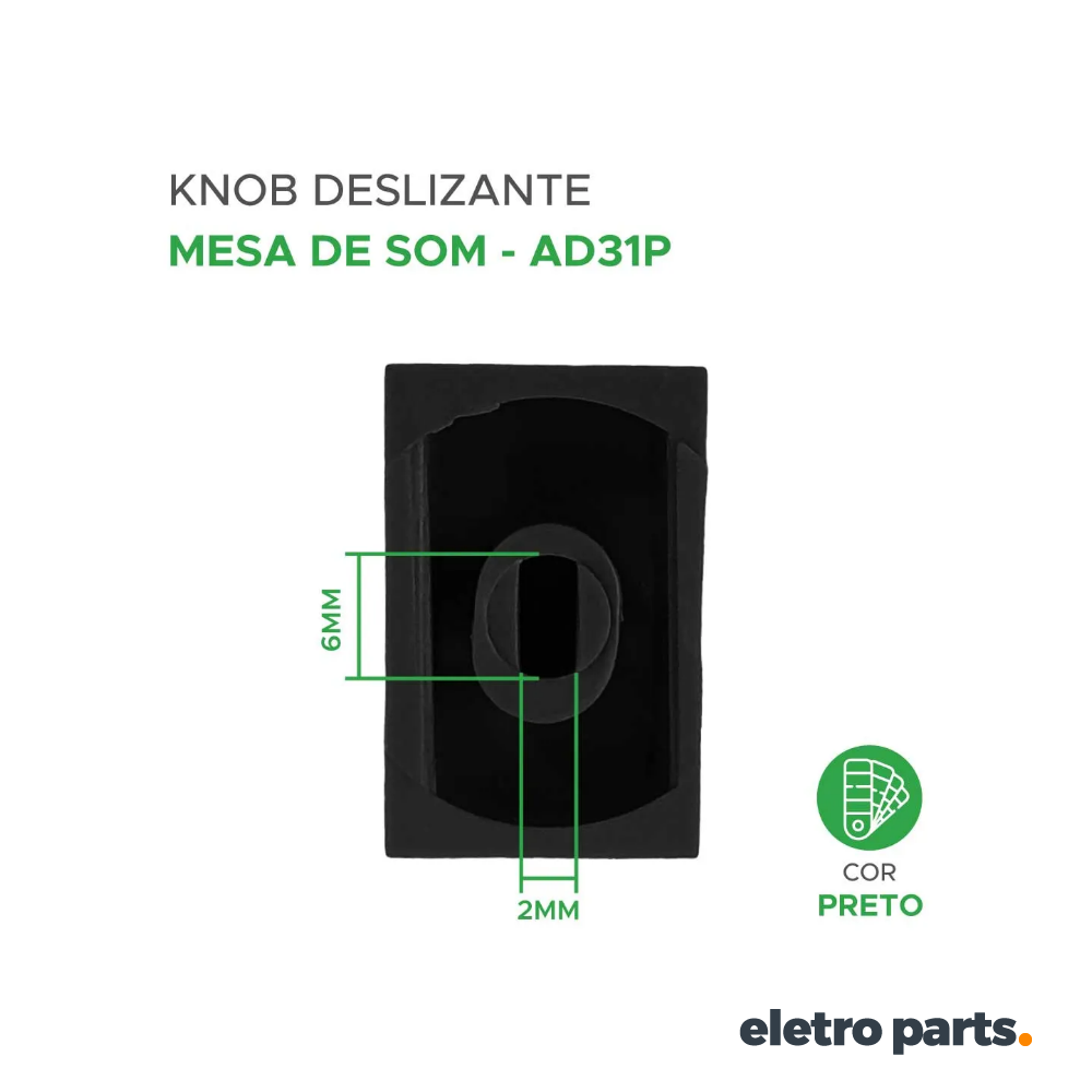 Knob AD31P 14x10x23mm Deslizante para Mesa de Som – Preto - Imagem 2