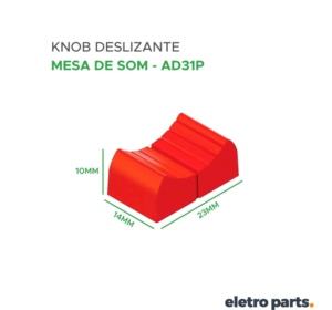 Knob AD31P Deslizante 14x10x23mm para Mesa de Som – Vermelho
