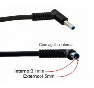 Cabo Rabicho para Fonte de Notebook Plug 4,5x3,1 com Agulha - 90º