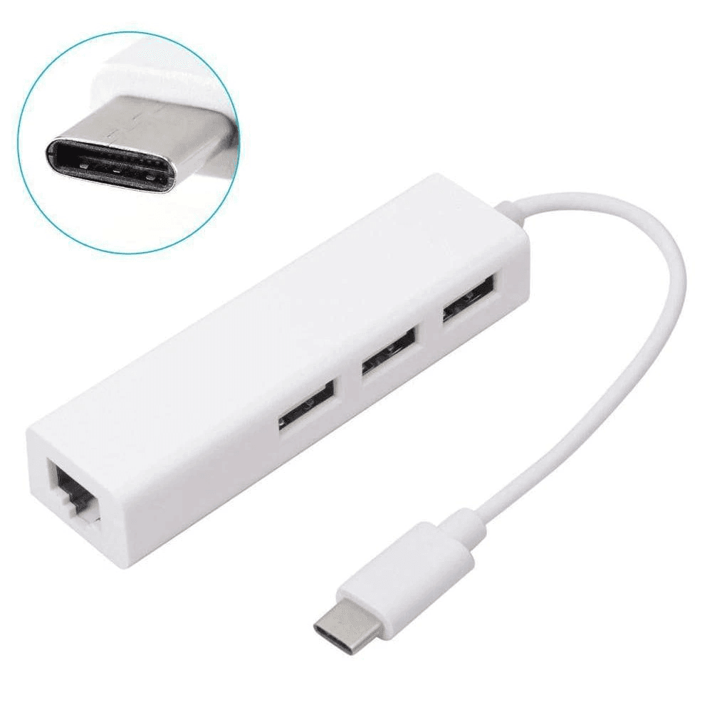 Adaptador de Rede USB Tipo C x RJ45 + 3 Portas USB