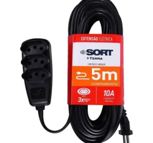 Extensão Elétrica 5 M C/ 3 Tomadas 2P + T cor Preta - Daneva DN1787