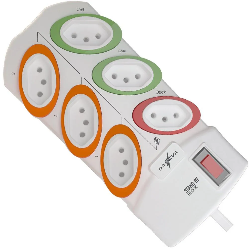 Filtro de Linha C/ 6 Tomadas + Bloqueador Stand By - Daneva DN1796