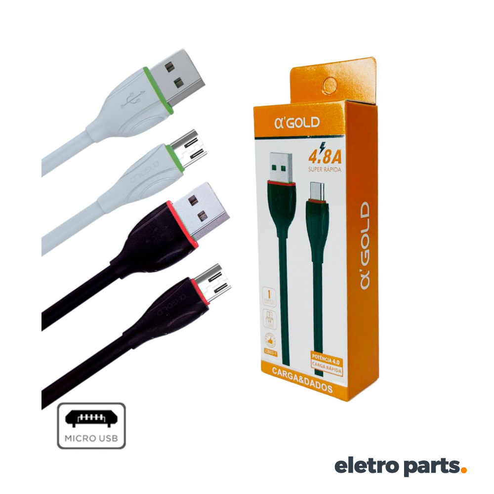 Cabo Micro USB 1 Metro 4.8A - α'Gold CB03-1
