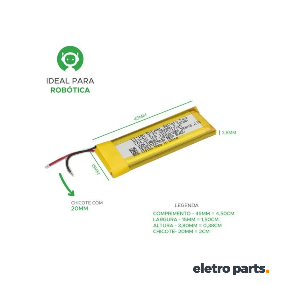 Bateria 3,7V x 250MAH Li-ion Polymer - 411645 - Imagem 2