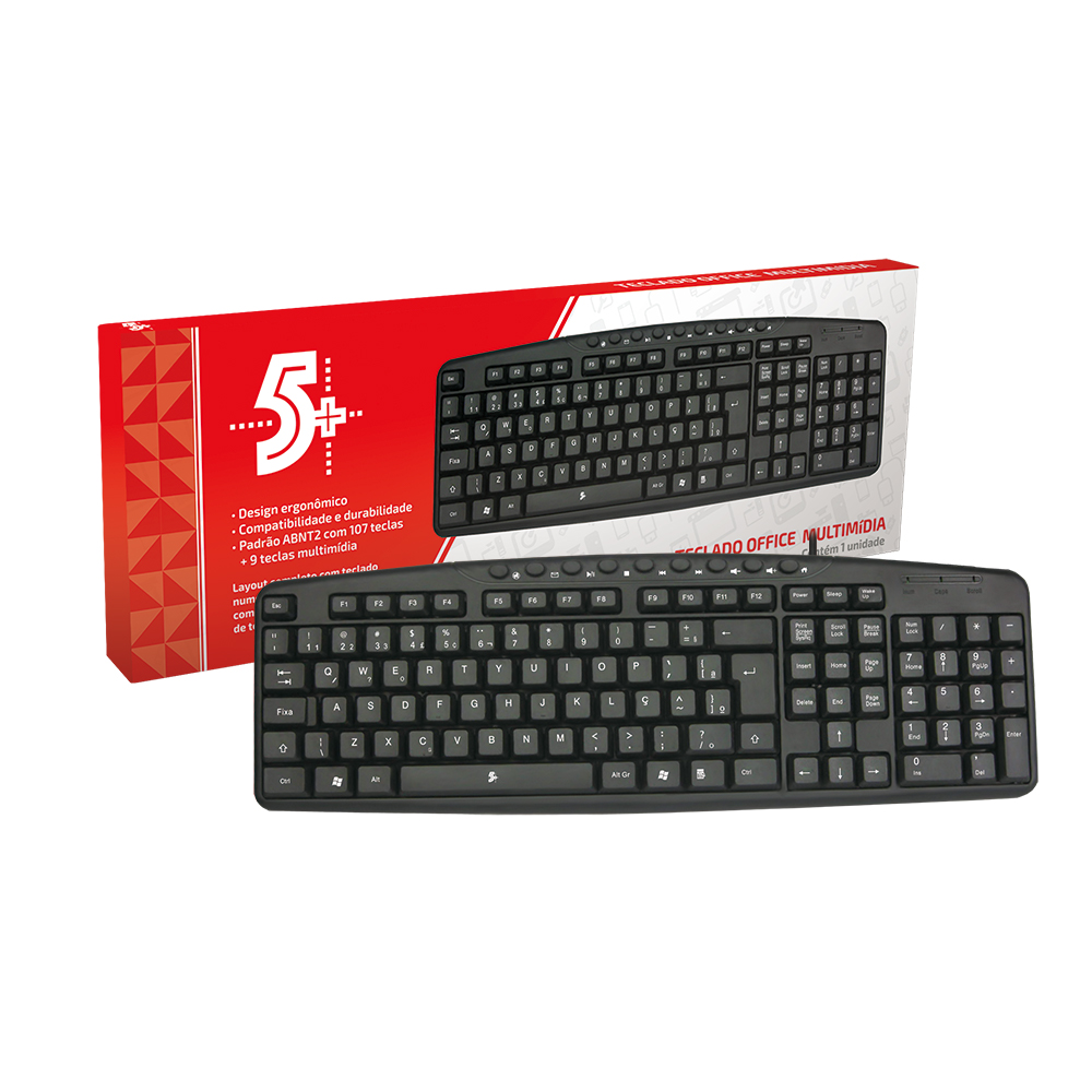 Teclado Multimídia Ergonômico USB Office Multimidea 5+