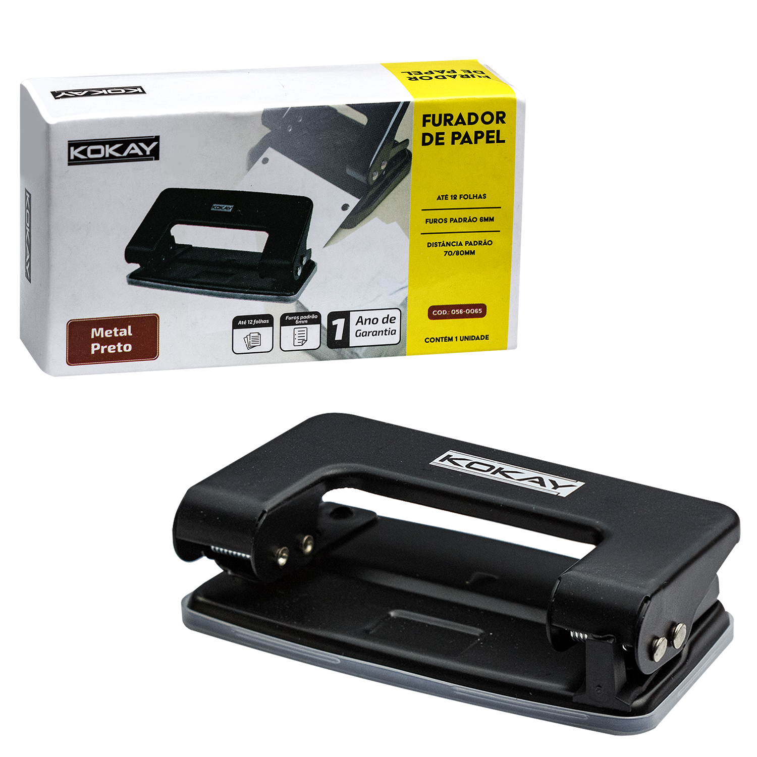Perfurador De Papel 2 Furos até 12 Folhas - Kokay