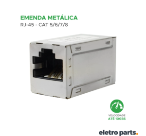 Emenda RJ45 Metálica Cat 5/6/7/8 – Até 10Gbps | Extensor de Cabo de Rede