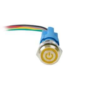 Chave Push INOX com Trava 16mm - Amarelo