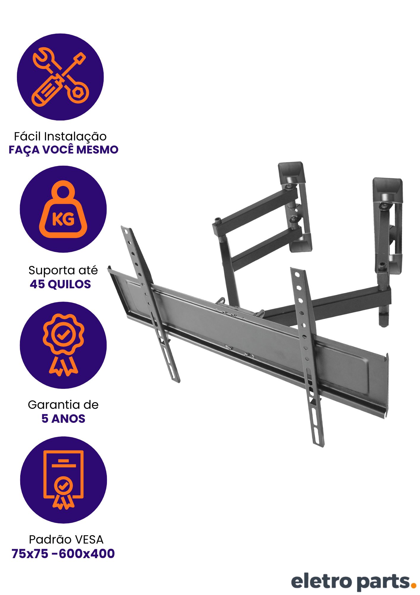 Suporte Multi-Articulado para TV de 32 a 75" Ideal para Cantos e Colunas - PX-38 - Imagem 2