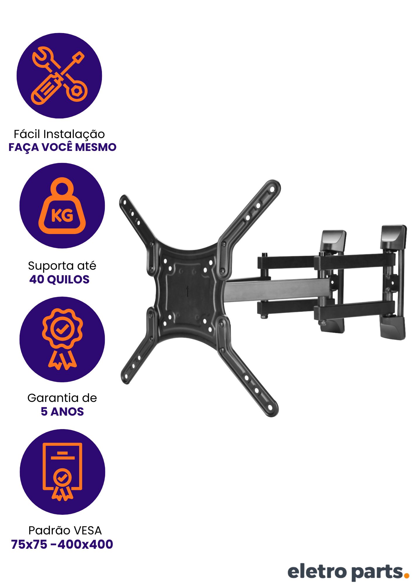 Suporte Multi-Articulado para TV de 26 a 63″ Ideal para Cantos e Colunas - PX-39 - Imagem 2