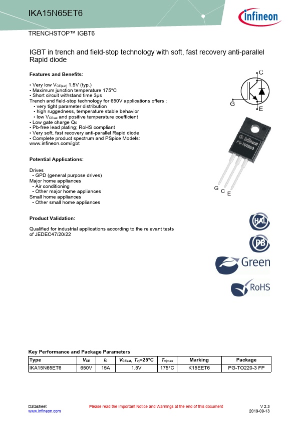 Transístor K15EET6 ( IKA 15N65 ) - Imagem 3