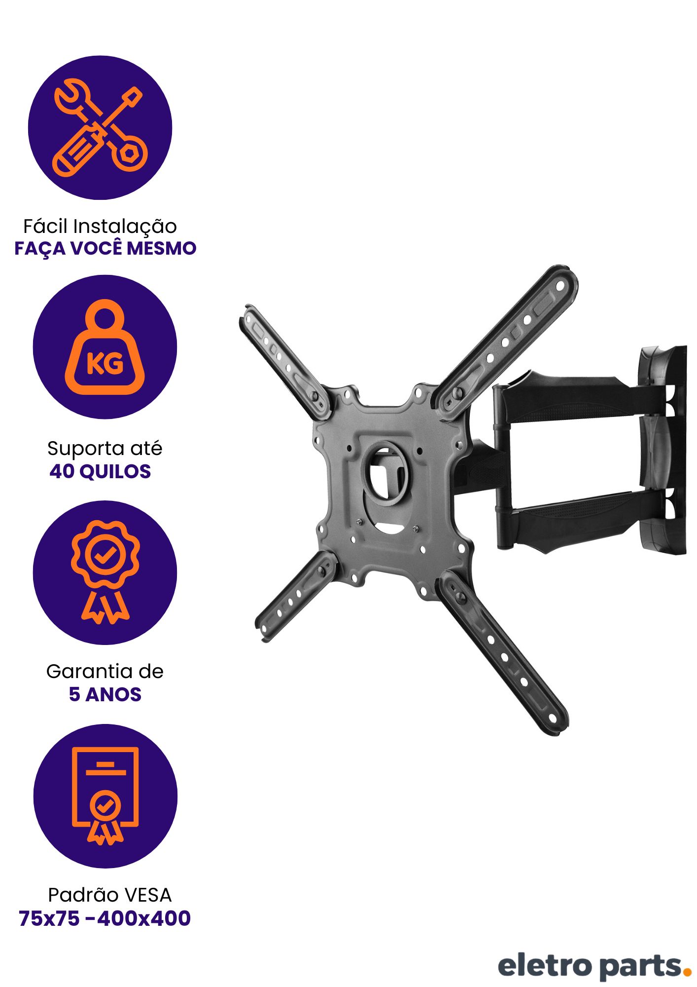 Suporte Tri-Articulado para TV de 26 a 75" com Braço Maior 50cm - PX-P7 - Imagem 2
