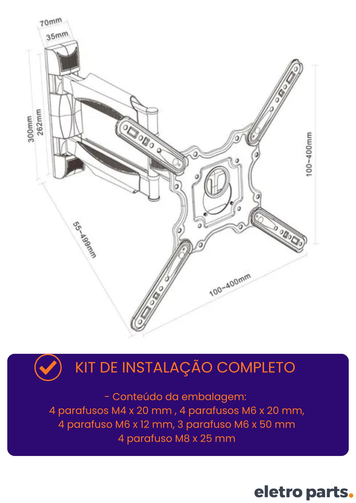 Suporte Tri-Articulado para TV de 26 a 75" com Braço Maior 50cm - PX-P7 - Imagem 3