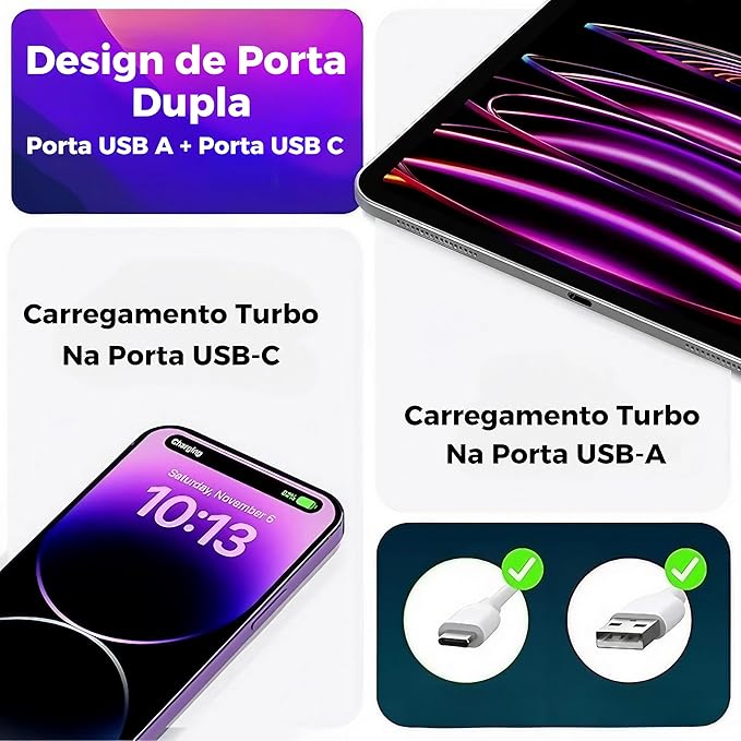 Carregador USB A / USB Tipo C + Cabo Lightning 45W - LEHMOX - Imagem 3