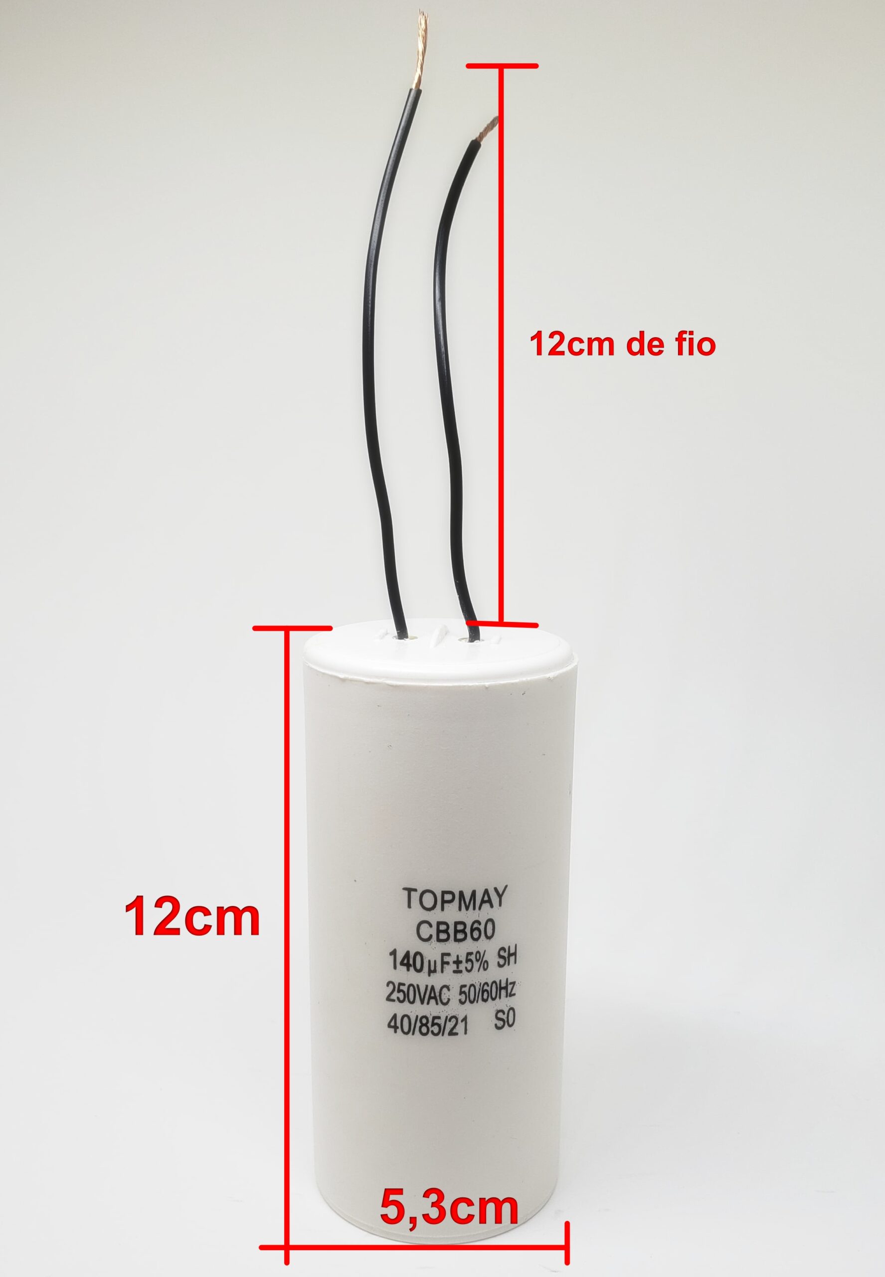 Capacitor Partida 140uF x 250VCA - CBB60 / 2 Fios - Capacitor Permanente - Imagem 2