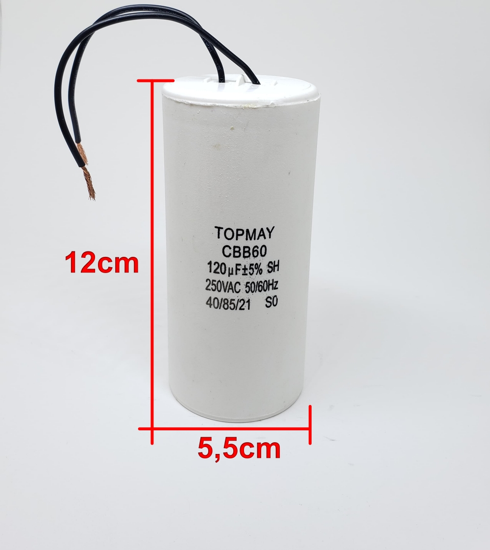 Capacitor Partida 120uF x 250VCA – CBB60 / 2 Fios – Capacitor Permanente - Imagem 2
