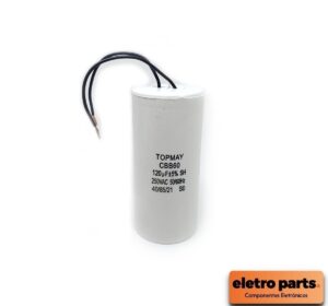 Capacitor Partida 120uF x 250VCA – CBB60 / 2 Fios – Capacitor Permanente