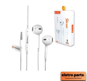 Fone De Ouvido Branco com Microfone PMCELL FO-15 - Slim