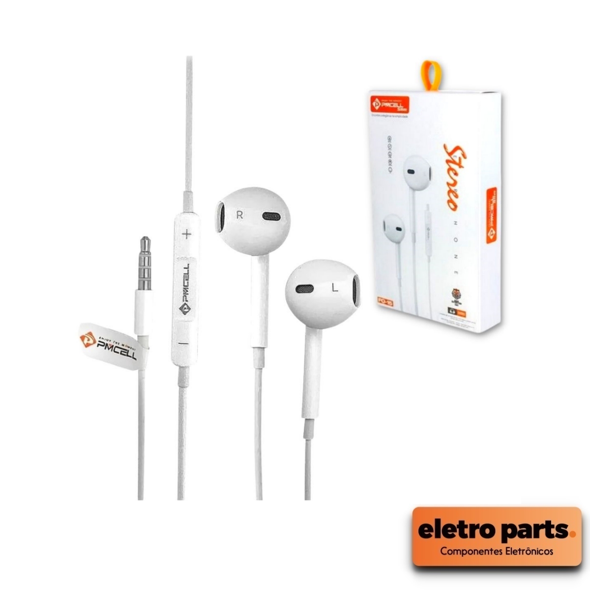 Fone De Ouvido Branco com Microfone PMCELL FO-15 - Slim