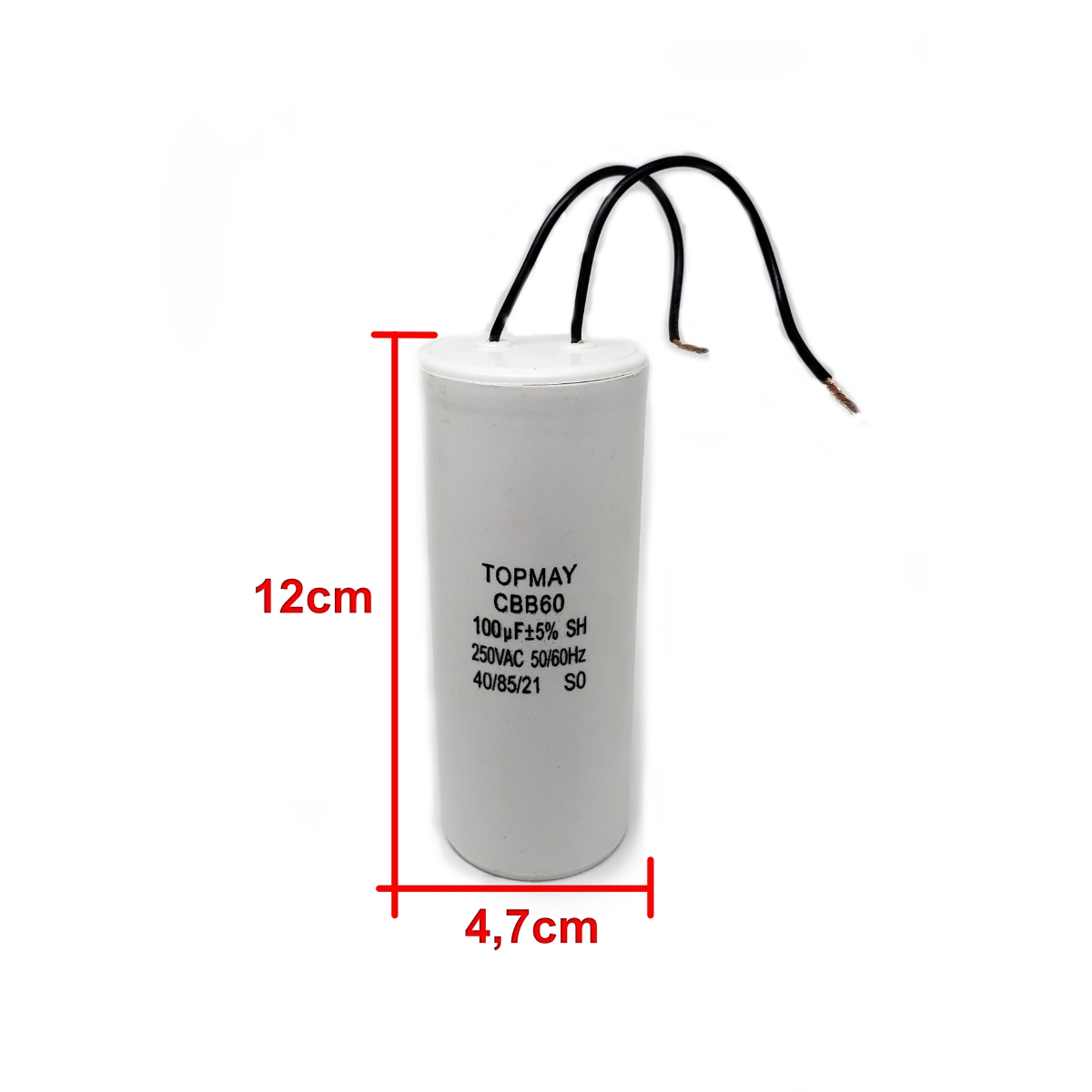 Capacitor Partida 100uF x 250VCA – CBB60 / 2 Fios – Capacitor Permanente - Imagem 2