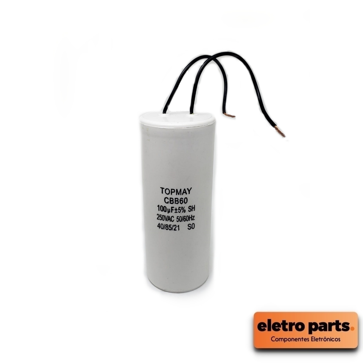 Capacitor Partida 100uF x 250VCA – CBB60 / 2 Fios – Capacitor Permanente