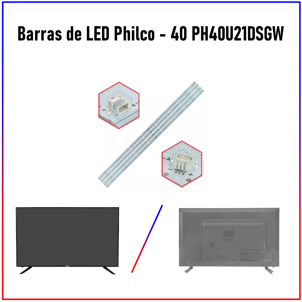Barra Philco 40" Ph40u21dsgw - Kit com 4 Barras De LEDs - 3V - Imagem 2