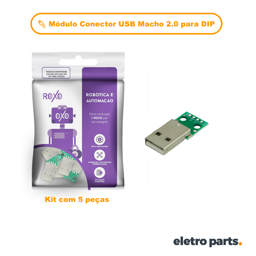 Modulo Arduino Adaptador USB Macho Para DIP - Kit c/ 5